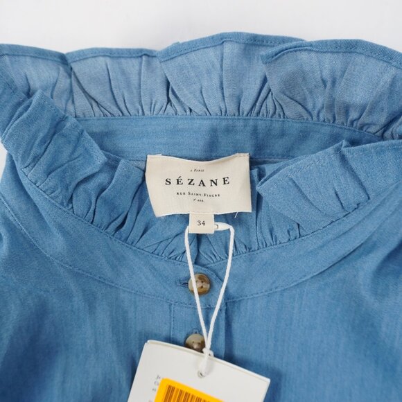 Sezane Erine Long-Sleeve Button-Up Shirt In Chambray - Women's Size US 2 - NWD! - Picture 8 of 11
